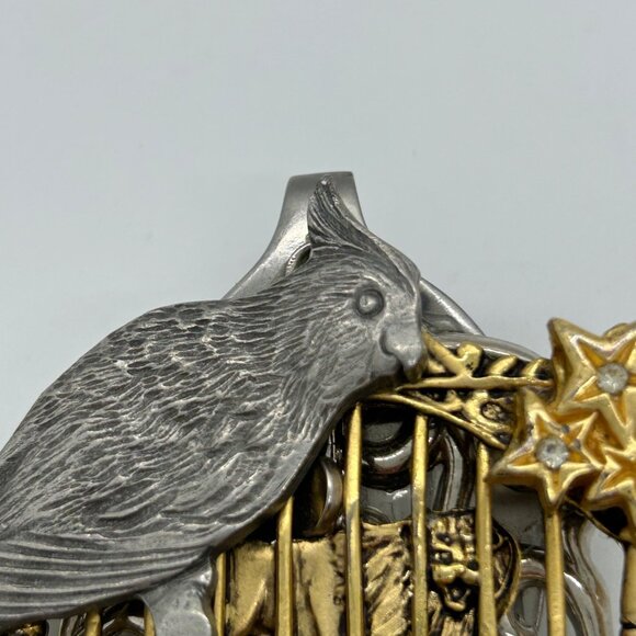 Artisan Mixed-Metal Pendant Bird Cage Crafted from Vintage Brooches Whimsical OO - Picture 5 of 13